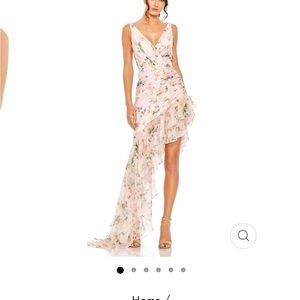 MAC DUGGAL - Pink Asymmetrical Floral Ruffle Hem Dress
